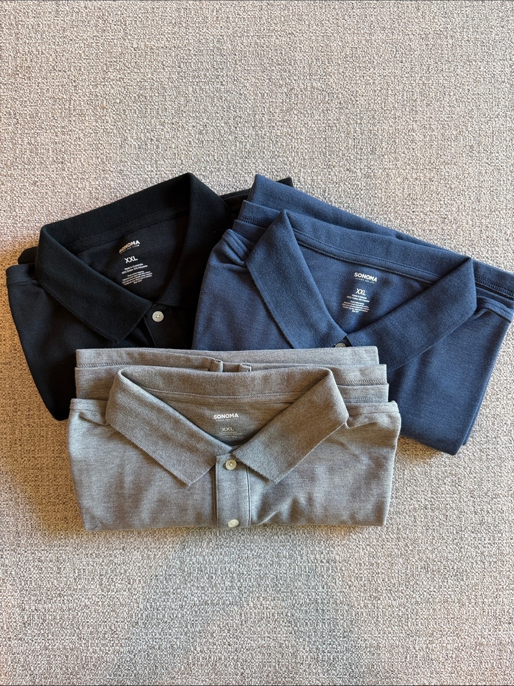 Sonoma Men's Polo Shirt Trio in Black, Navy & Gray NWOT